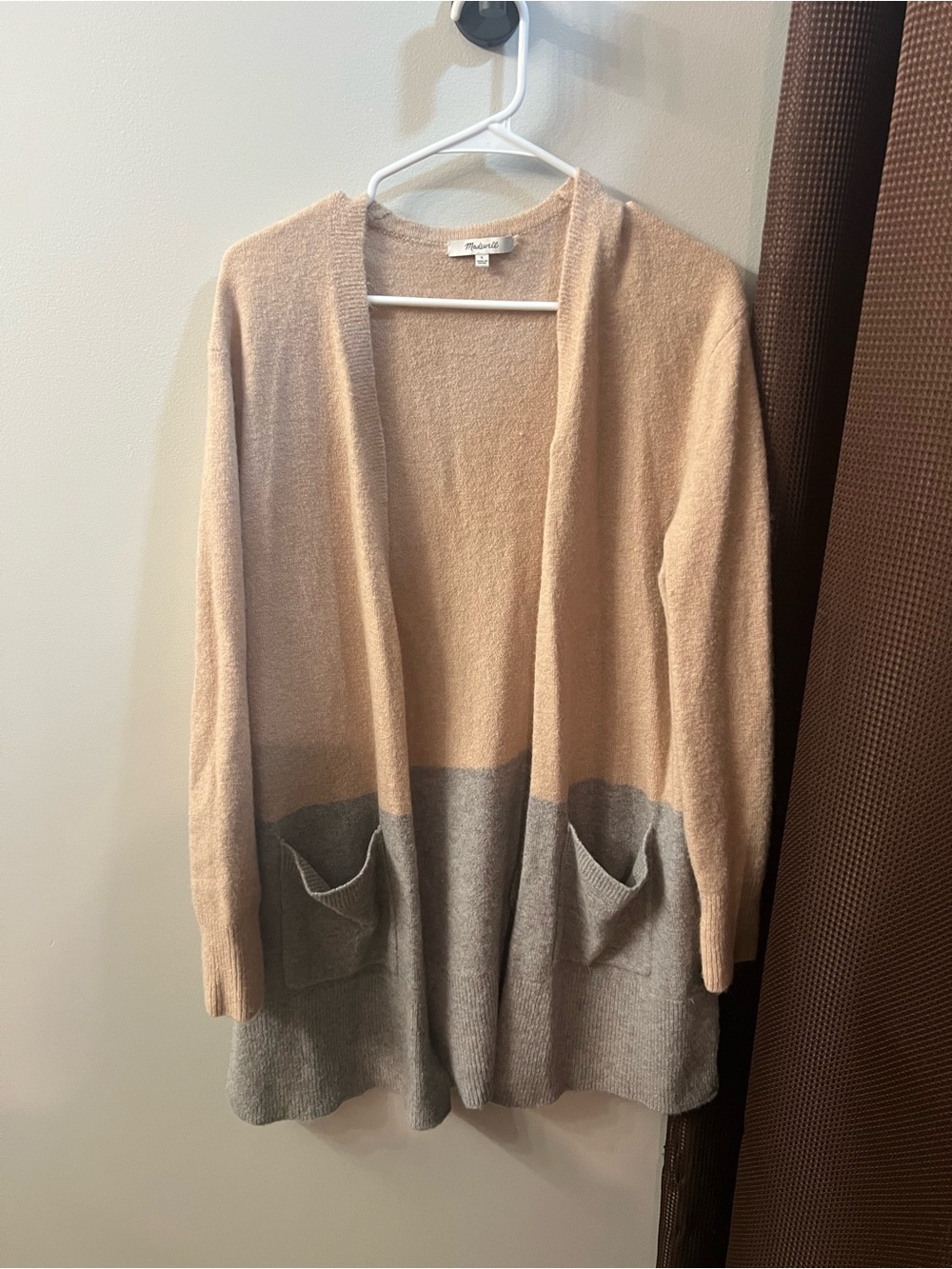 Madewell Two-Tone Open Front Cardigan in Beige & Gray
